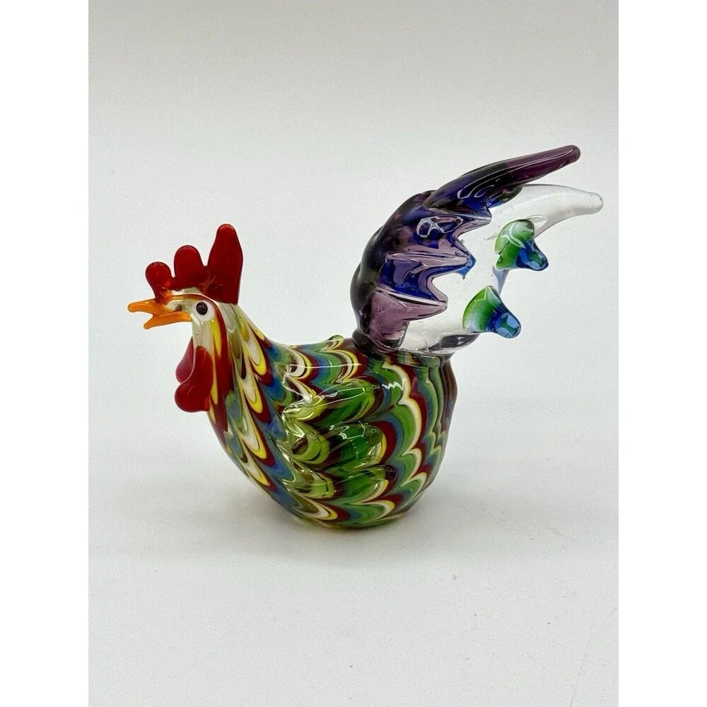 Fitz & Floyd FF Art Glass Menagerie Rooster Hen Chicken 3